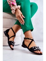 Damskie Zamszowe Sandały Z Łańcuchem Laura Messi 2365 Czarne