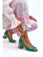 Skórzane Czółenka Z Ozdobnym Obcasem Lewski Shoes 2608/K Zielone