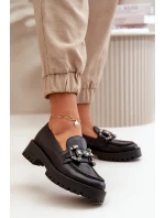 Damskie Skórzane Mokasyny Z Ozdobą CheBello 4369 Czarne