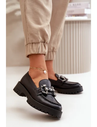 Damskie Skórzane Mokasyny Z Ozdobą CheBello 4369 Czarne