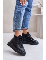 Lekkie Skórzane Buty Sportowe Na Platformie Artiker 55C1041 Czarne