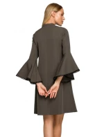 M698 Šaty áčkového strihu s anjelskými rukávmi - khaki farba