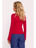 M806 Rebrovaný top s dlhými rukávmi - červený