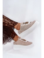 Sneakersy Na Platformie Z Przypinką Miś S.Barski BF51-014 Beżowe