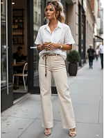 Dámske rovné džínsové nohavice s vysokým pásom ecru FashionStreet UY3058
