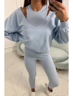 3-dielny set mikina + top + legíny modrá