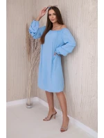 Španielske šaty s ozdobnými rukávmi modré