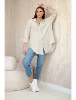 Bavlnená mušelínová oversize košeľa tmavo béžová