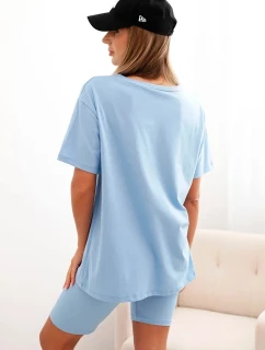 Dámsky bavlnený set s krátkym rukávom a šortkami modrý