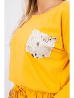 Horčicové flitrové šaty s vreckami