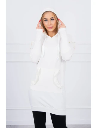 Šaty s ozdobnými volánikmi a kapucňou ecru