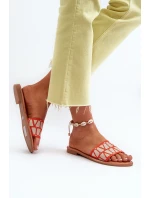 Klapki Damskie Na Płaskim Obcasie Pomarańczowe Traivea