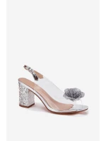 Transparentne Sandały Na Słupku Z Kryształkami I Ozdobą D&A MR51-702 Srebrne