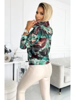 Dámska mikina s tyrkysovo-hnedým mramorovým vzorom as kapucňou 390-2 Dámska mikina s tyrkysovo-hnedým mramorovým vzorom as kapucňou 390-2