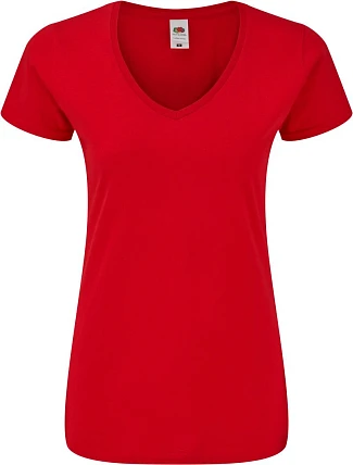 Fruit of the Loom Lady-Fit Iconic 150 V-Neck T Dámske tričko s výstrihom do V 16.1444 červené