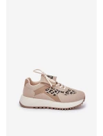 Buty Sportowe Sneakersy Damskie Na Platformie Panterka Beżowe Pumbes