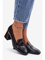 Kožené Lakované Dámské Lodičky na Podpatku Vinceza 18119 Černé
