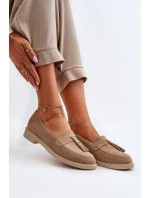 Zazoo 3420 Zamszowe Mokasyny Damskie Na Płaskim Obcasie Beżowe