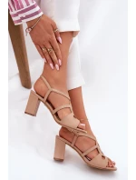 Damskie Sandały Na Obcasie Słupku Sergio Leone SK884 Beżowe