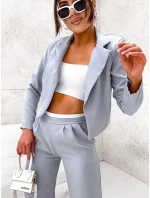 Šedá dámska súprava - krátke sako a široké nohavice (8263)