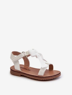 Lakierowane Sandałki Dziecięce Z Kokardką Na Rzep Białe Joratia