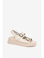 Sandały Damskie Na Platformie I Koturnie Z Klamrami Beżowe Genorre