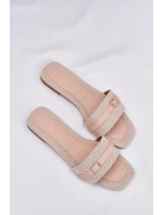 Płaskie Klapki Damskie Z Paskiem I Sprzączką Beżowe Zilina