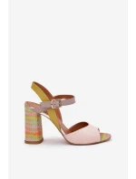 Skórzane Eleganckie Sandały Na Słupku Laura Messi 2136 Multikolor