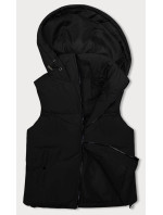 Krátka čierna dámska vesta s kapucňou J Style (5M3151-392)