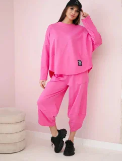 Bavlnená mikina nohavice set svetlo ružová