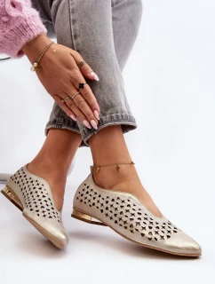 Topánky Zazoo 2883 ažurové balerínky z prírodnej kože, zlaté