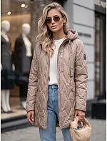 Dámska prešívaná prechodná bunda s kapucňou, béžová, FashionStreet TY5767 Dámska prešívaná prechodná bunda s kapucňou, béžová, FashionStreet TY5767
