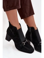 Botki Damskie Z Naturalnego Zamszu Na Słupku Artiker 57C0124 Czarne