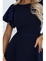 694-4 MIRELLA Elegantné maxišaty so zvonovým strihom a flitrovými rukávmi – tmavomodré 694-4 MIRELLA Elegantné maxišaty so zvonovým strihom a flitrovými rukávmi – tmavomodré