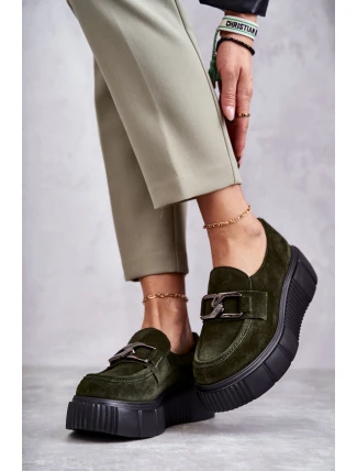 Modne Zamszowe Półbuty Na Platformie Khaki Lemar Marsol