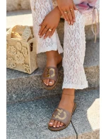 Damskie Płaskie Klapki Z Cekinami S.Barski KV27-052 Brązowe