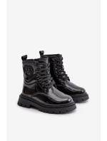 Lakierowane Botki Dziewczęce Ocieplane Futerkiem Na Zamek Czarne Evaliraea