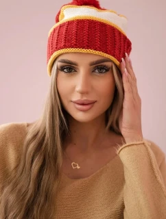 Dámska čiapka Kinga K297 red+mustard+ecru