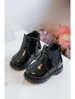 Dziecięce Lakierowane Ocieplane Botki Czarne Porky