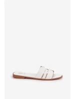 Klapki Damskie Na Płaskim Obcasie Z Wycięciami Eko Skórzane Białe Ecapus