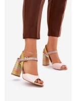 Skórzane Eleganckie Sandały Na Słupku Laura Messi 2136 Multikolor