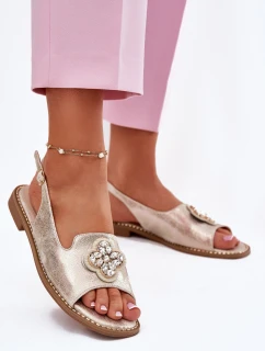 Sandały Damskie Na Płaskim Obcasie Z Ozdobnym Detalem S.Barski KV51-080 Złote