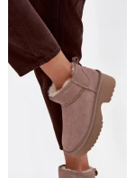 Śniegowce Damskie Z Naturalnego Zamszu Ocieplane Futerkiem Khaki Milora