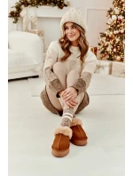 Skórzane Zamszowe Kapcie Damskie Na Platformie Z Futerkiem Camel Sophienne