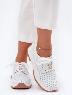 Skórzane Półbuty Damskie Z Przypinką Artiker 54C1810 Białe
