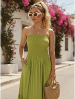 Dámske maxi šaty bez ramienok v limetkovej farbe FashionStreet EY2666