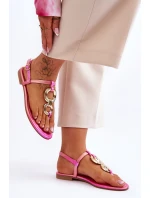 Skórzane Sandały Japonki Na Płaskim Obcasie Różowe Keep Going