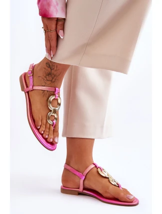 Skórzane Sandały Japonki Na Płaskim Obcasie Różowe Keep Going