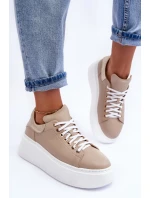 Damskie Buty Sportowe Skórzane na Platformie Beżowe Lemar 10150