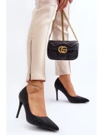 Szpilki Zdobione Brokatem Czarne Klonisa